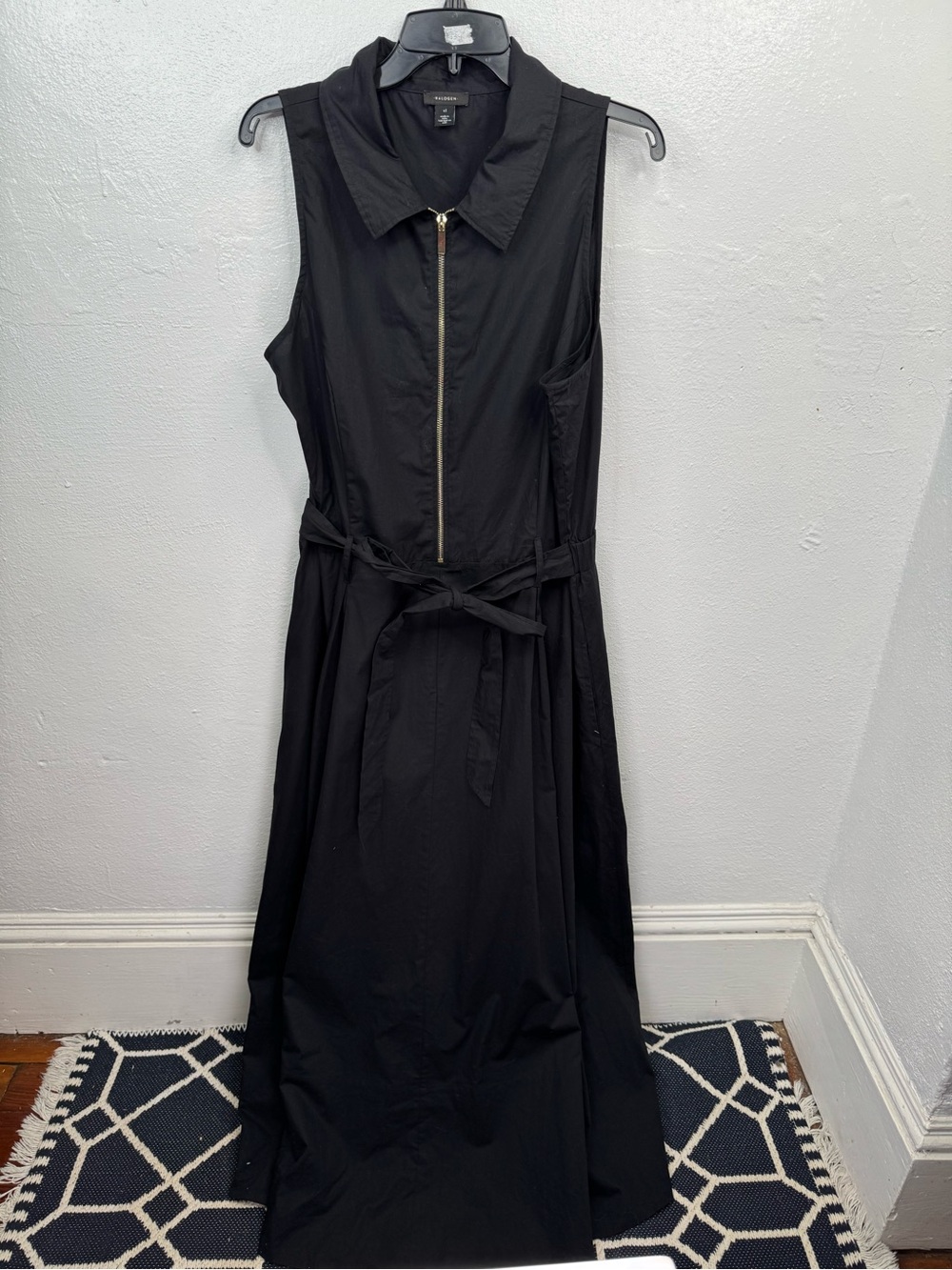 Halogen Shirt Dress Womens XL Black Sleeveless Zip Front Maxi Pockets Belted
